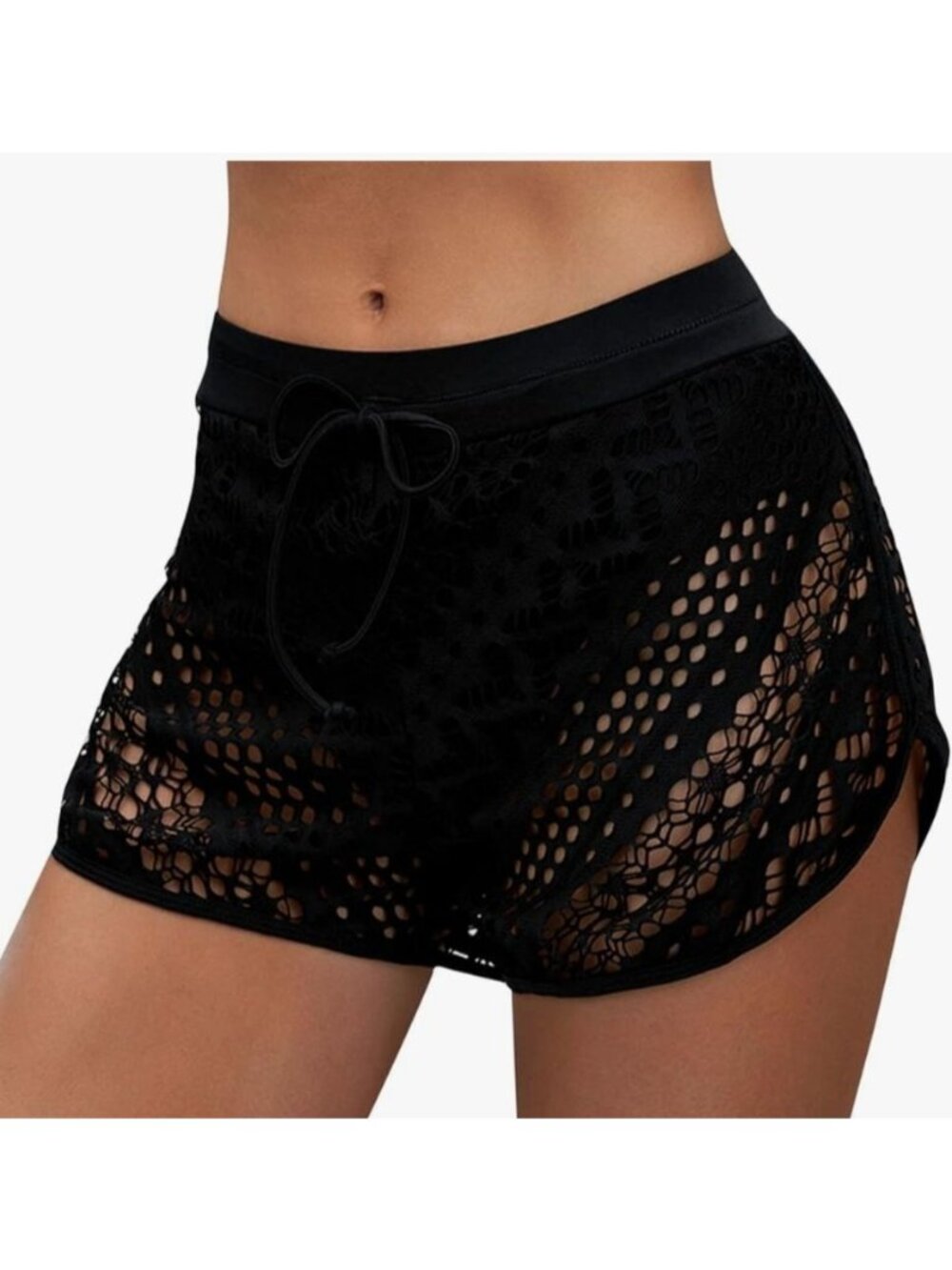 Womens Black Lace Plus Size XXL Swim Boyshorts High Waist Bathing Suit